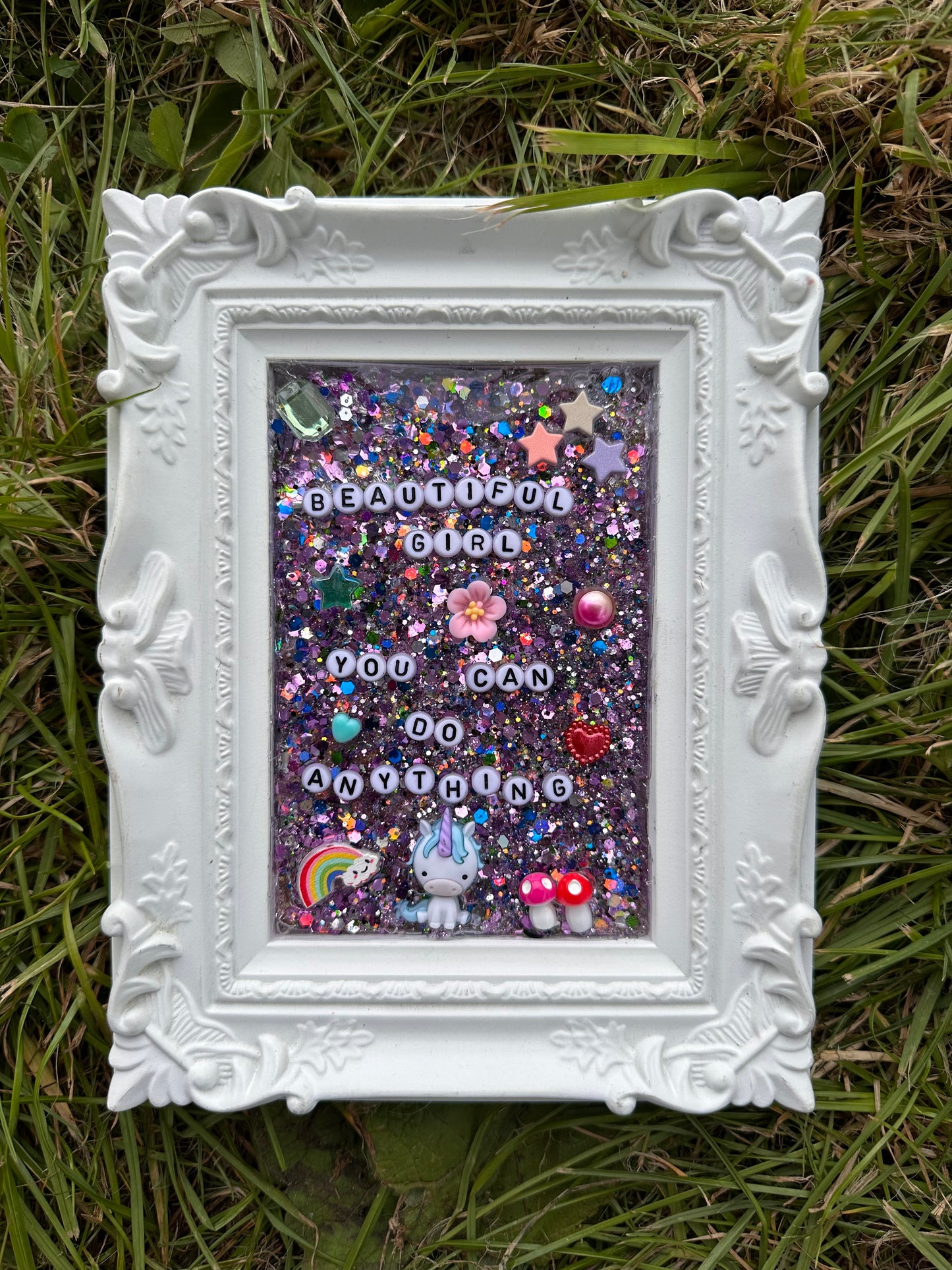 Beautiful Girl - up-cycled frame with phrase