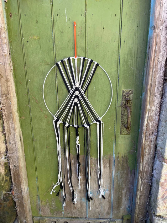 Macrame Dream catcher- Black & White With A Pop Of Orange